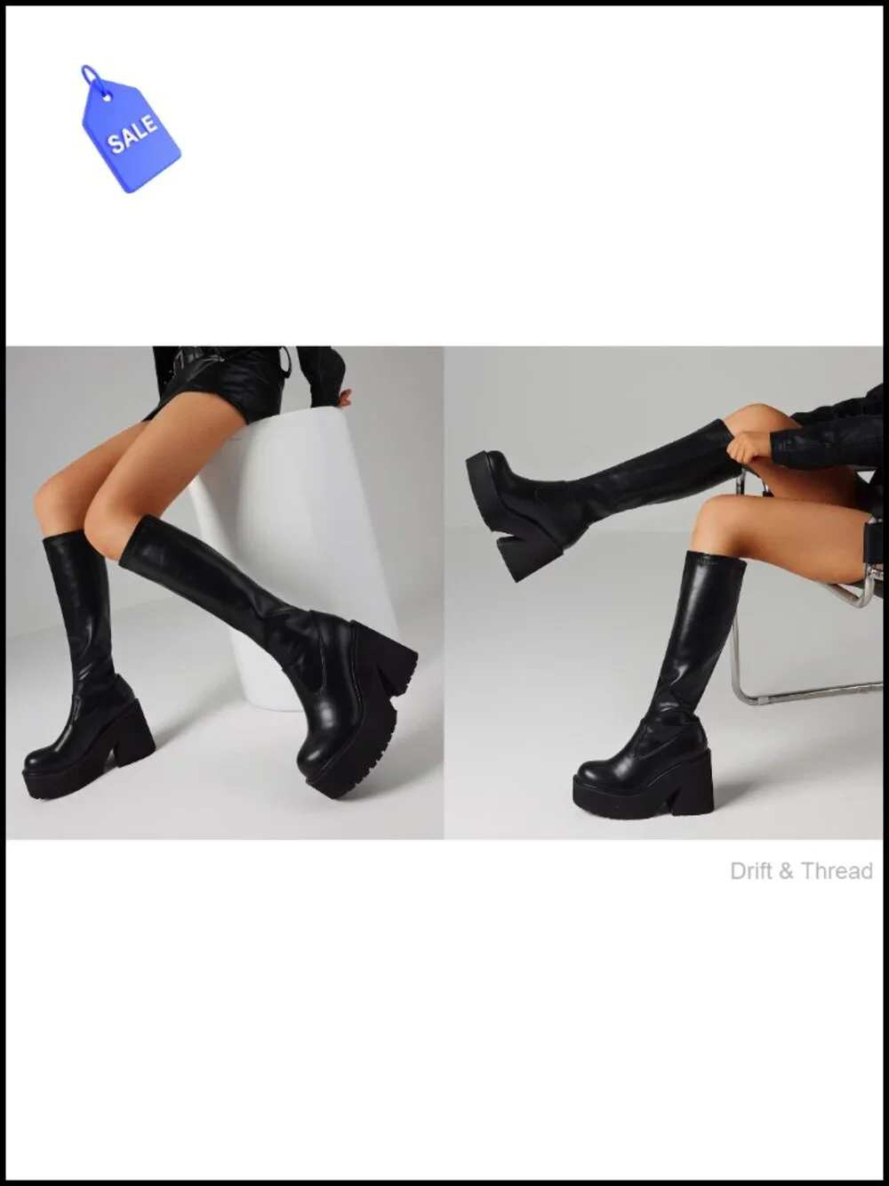 Knee High Platform Boots Elastic Wedge Chunky Heel